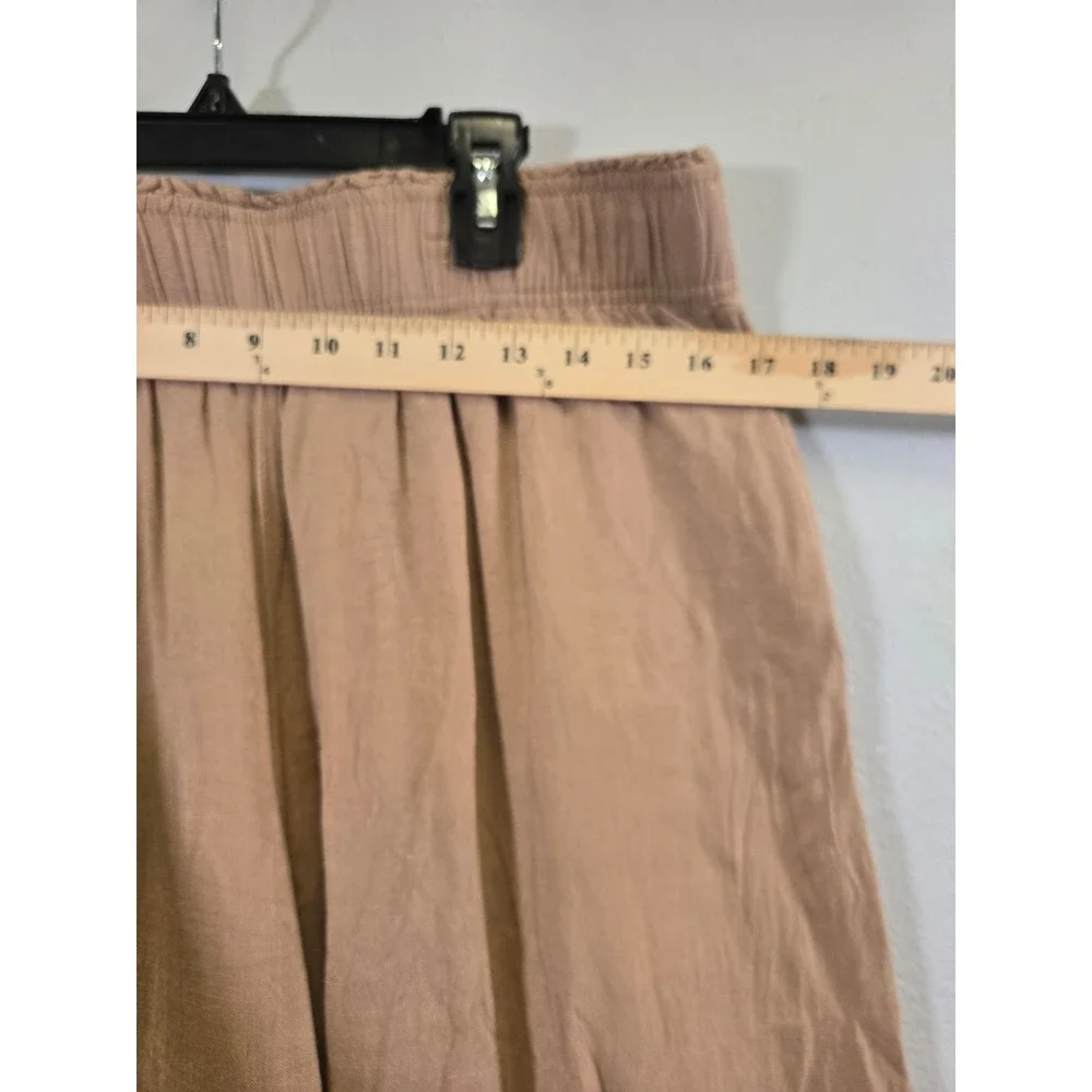 H&M Linen Blend Smocked Waist Wide Leg Pull On Crop Pants Tan L